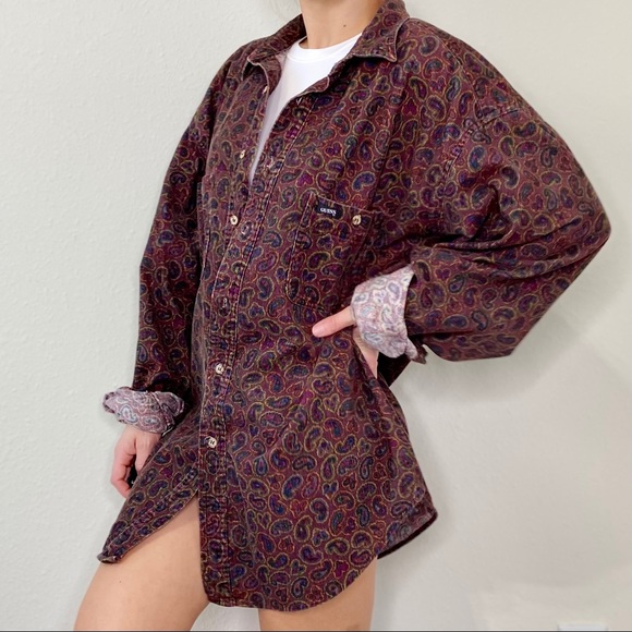 Guess Tops - Vintage Guess Oversized Paisley Corduroy Shirt